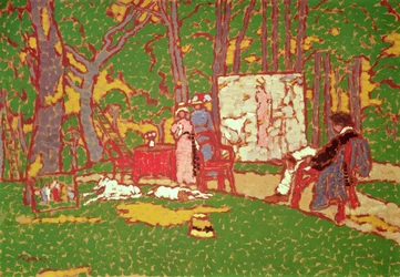 Lazarine og Anella malt i parken. Det er varmt, 1910