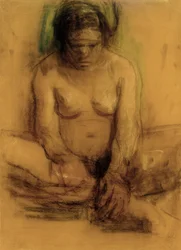Käthe Kollwitz, sittende naken kvinne