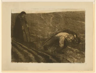 Plogtrekker og kvinne (forkastet arbeid til tavle 1 fra «Bondekrigen», 2. tilstand)