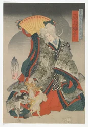 Suvenirer fra den østlige hovedstaden på de femtitre stasjonene på Tokaido: Skuespilleren Onoe Baiko III som katteånden i det gamle tempelet