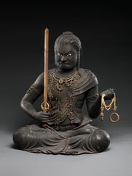 Fudō Myōō, tidlig på 1200-tallet (lakk og gull med krystall)