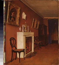 Interiør med peis - Maleri av Kapiton Alexeyevich Zelentsov (1790-1845), olje på lerret