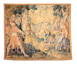 Delfts mytologiske billedvev som viser en scene fra Orlando Furioso, av Franciscus Spierinckx