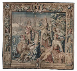 Antonius og Kleopatra (Antonius fanger en saltfisk); billedvev, dato ukjent (ull | blyant)