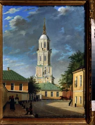 Krivokolenny pereulok a Moscou (Krivokolenny pereulok i Moskva). Peinture de Karl Petrovich Bodri (1812-1894). Huile sur toile, 55,3 x 39,7 cm