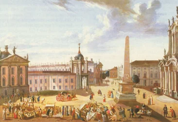 Potsdams gamle marked med bypalasset (med utsikt til Schlossstrasse)