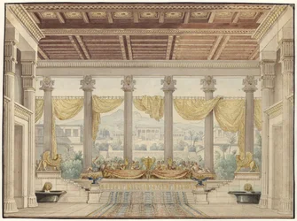 Alexander og Darius. Sørgespill av Friedrich von Uechtritz. Utkast til den 4. dekorasjonen. Åpen hall