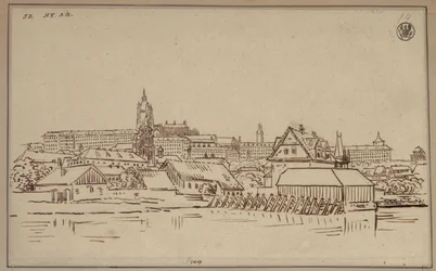 Hradčany i Praha, med bygninger i Malá Strana i forgrunnen
