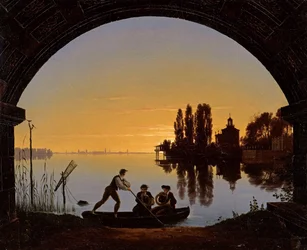 Les rivages de la Spree pres de Stralau Breddene av Spree nær Stralau - Karl Friedrich Schinkel (1781-1841). Olje på lerret