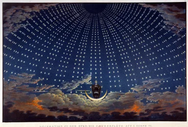 Scenografi for "" Den fortryllede fløyten", opera av Wolfgang Amadeus Mozart, realiserte Karl Schinkel (1781-1841)