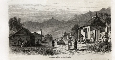 Leir-kreolen, ved Port Louis, tegning av Karl Girardet (1813-1871), for å illustrere Alfred Verneys opphold på Mauritius i 1861. Gravering i "" Le tour du monde", redigert av Edouard Charton