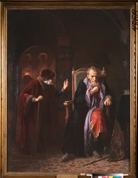 Tsar Ivan IV the Terrible (1530-1584) og hans sykepleier (Tsar Ivan the Terrible and his sykepleier) - Maleri av Karl Bogdanovich Wenig (1830-1908), olje på lerret