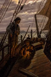 Seilbåt, detalj, etter 1820 (olje på lerret)