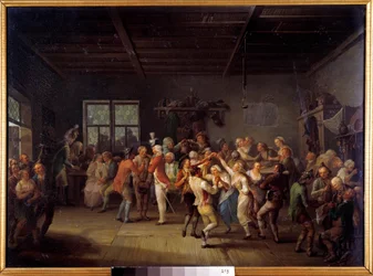 Rekruttering i en 1700-talls Inn Officers frakkdansere. Maleri av Karl Pitz (1756-1795)