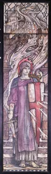 Fortitude: Design for farget glass ved All Saints Church, Eastchurch, Isle of Sheppey, ca. 1912 (svart og farget kritt, akvarell og kroppsfarge)