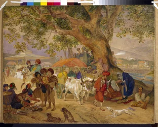 Kilden til Sweet Waters nær Konstantinopel (det osmanske riket, dagens Istanbul, Tyrkia). (Sweet Water Springs nær Konstantinopel). Verk av Karl Pavlovich Briullov (Briullov) (1799-1852), akvarell og hvitt på papir