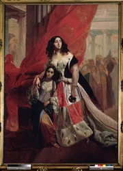 ""Portrett av grevinne Julia Samoilova og hennes vakre datter Amazillia Pacini som forlater en ball"" Maleri av Karl Pavlovich briullov (Brioullov) (1799-1852) Statens russiske museum St. Petersburg