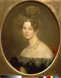 Portrett av prinsesse Frederique Charlotte Marie av Württemberg (1807-1873), storhertuginne Helene av Russland. (Portrett av Friederike Charlotte Marie av Württemberg, storhertuginne Pavlovna av Russland). Maleri av Karl Pavlovich Briullov (Bryullov) (179
