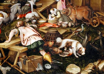 Dyrene går inn i Noahs ark … (maleri på lerret)