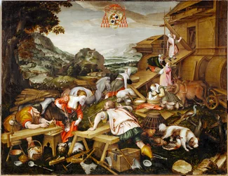 Byggingen av Noahs ark (maleri på lerret)