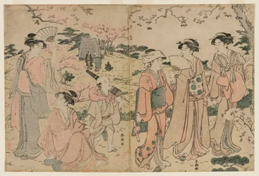 Kvinner ser på kirsebærblomster i Asukayama, 1780-tallet.