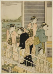 Kvinner på en balkong i et Yoshiwara tehus
