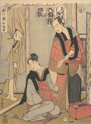 Scene fra den tiende akten av Chushingura, ca. 1790.