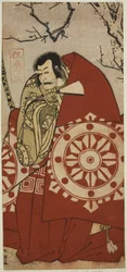 Skuespilleren Ichikawa Danjuro V As Benkei i Play Dai Danna Kanjincho, opptrådte på Kawarazaki Theatre i den ellevte måneden,