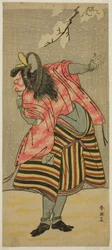 Skuespilleren Ichikawa Danjuro Vs Hei Shinno Masakado i Play Hana no O-Edo Masakado Matsuri, fremført på Ichimura Theatre i den ellevte måneden,
