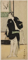 Ichikawa Komazo II som Soga no Dozaburo Forkledd som Ruffian Tobei () i stykket Haru no Nishi Date-zome Soga (), fremført på Nakamura Theatre () i den første måneden av 1790 ()