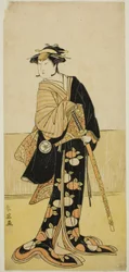 Skuespilleren Iwai Hanshiro IV som Tonase () i stykket Kanadehon Chushingura (), oppført på Kiri-teatret () i den åttende måneden, 1787 ()