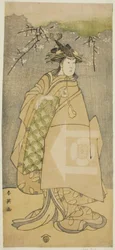 Skuespilleren Iwai Kiyotaro som Kewaizaka no Shosho i stykket Gohiiki no Hana Aikyo Soga, fremført på Kawarazaki-teateret i den første måneden, 1794