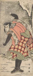 Uidentifisert skuespiller som en Kyokaku som står ved foten av en klippe i en snøstorm, ca. 1793.