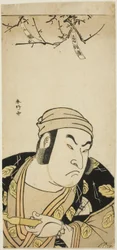 Bysteportrett av skuespilleren Onoe Matsusuke I, muligens som kugjeteren i «Genji i lange ermer ved Otoko-fjellet» («Otokoyama furisode Genji»)