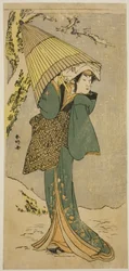 Skuespilleren Nakamura Riko I som Kiyotaki i stykket Oakinai Hiru ga Kojima, fremført på Nakamura-teatret i den ellevte måneden, 1784