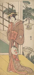Arashi Ryuzo som en høy kvinne som står på Engawa, ca. 1789.