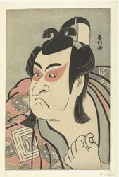 Bysteportrett av skuespilleren Ichikawa Monnosuke II i rollen som Soga no Goro.
