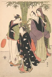 Kabuki-skuespillerne Segawa Kikunojo III og Ichikawa Monnosuke II og Two Courtesans Celebr..., ca. 1790-tallet.