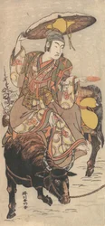Skuespilleren Matsumoto Koshiro IV på en okse i en snøstorm, ca. 1790.