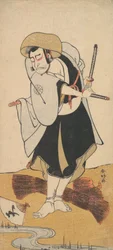 Den første Nakamura Nakazō som rōnin-samurai iført en svart kimono, ca. 1784-88.