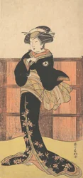 Den fjerde Iwai Hanshiro som kvinne i en svart kimono, ca. 1778