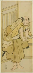 Skuespilleren Asao Tamejuro I som Drunken Gotobei i stykket Yoshitsune Koshigoe Jo, fremført på Ichimura Theatre i den niende måneden, 1790