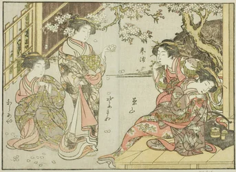Kurtisaner fra Asahimaruya, fra boken "Mirror of Beautiful Women of the Pleasure Quarters (Seiro bijin awase sugata kagami)," vol. 1