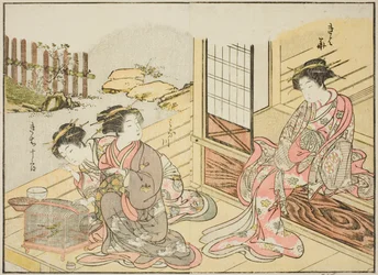 Kurtisaner fra Kagemanjiya, fra boken "Mirror of Beautiful Women of the Pleasure Quarters (Seiro bijin awase sugata kagami)," vol. 1