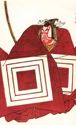 Ichikawa Dan Juro V-medlem Tei en stund og Shigemitsu, på Tei Nakamura-za, 1782.