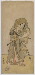 Kabuki-skuespiller Nakamura Nakazo I som en samurai i forkledning, Edo-periode, midten av 1770-tallet (farget treblokktrykk)
