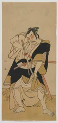 Kabuki-skuespiller Nakamura Sukegoro II som en samurai, Edo-periode, slutten av 1770-tallet (farget treblokktrykk)
