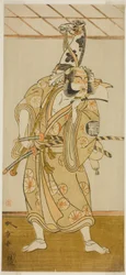 Skuespilleren Arashi Sangoro II som Asahina Saburo i Play Iro Maki-e Soga no Sakazuki, fremført på Morita Theatre i den første måneden, 1773
