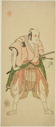 Skuespilleren Bando Sampachi I som Yawata no Saburo (?) i Play Shuen Soga Omugaeshi (?), fremført på Ichimura Theatre (?) i den andre måneden, 1768 (?)