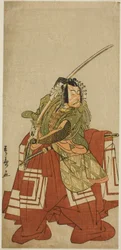 Skuespilleren Ichikawa Danjuro V som Arakawa Taro i Play Date Nishiki Tsui no Yumitori, fremført på Morita Theatre i den ellevte måneden, 1778
